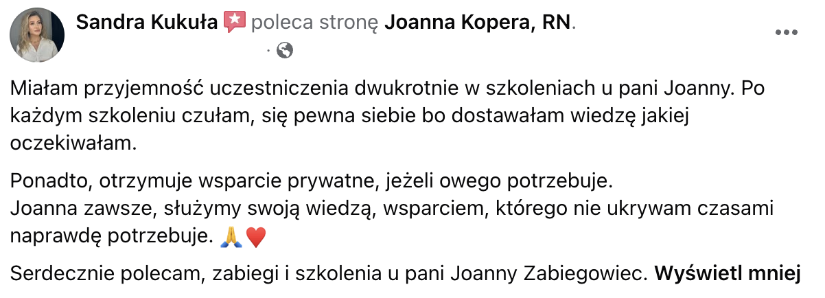 Opinia uczestnika szkolenia Joanny Kopery — 2